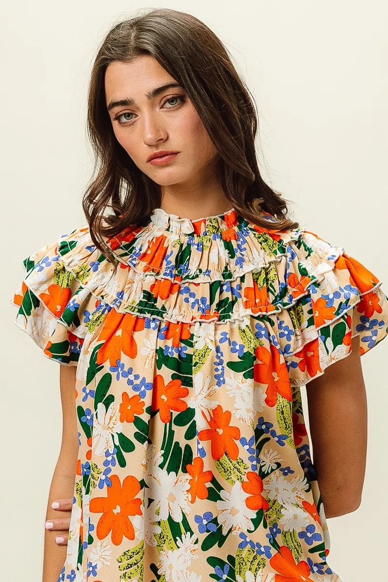 BiBi Multi Color Floral Print Woven Top for Women - Love Salve